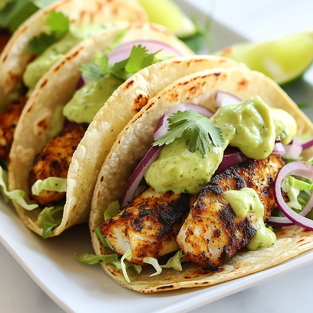 Schmackhafte Blackened Fish Tacos mit Avocado Crema