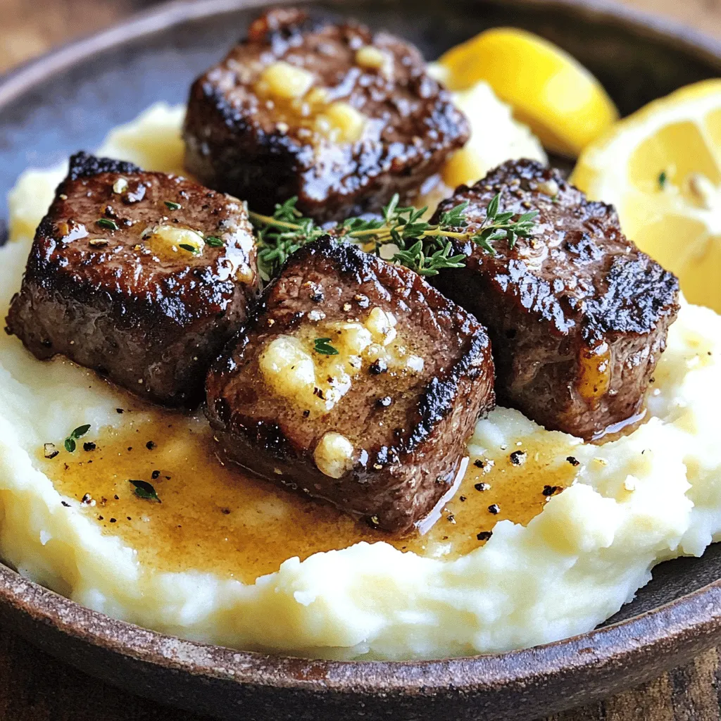 Knoblauch-Butter Steakbissen und Püree Genussgerecht