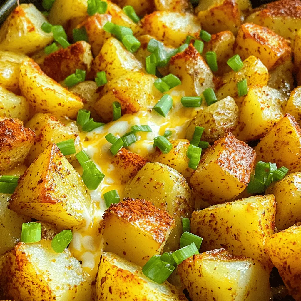 - 4 große Kartoffeln, gewürfelt - 2 Esslöffel Olivenöl - Gewürze: Paprikapulver, Knoblauchpulver, Zwiebelpulver, Kreuzkümmel - Salz und Pfeffer nach Geschmack