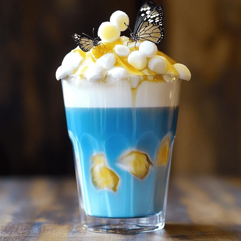 Schaffe einen Eistee-Latte mit Schmetterlingsblüten Rezept