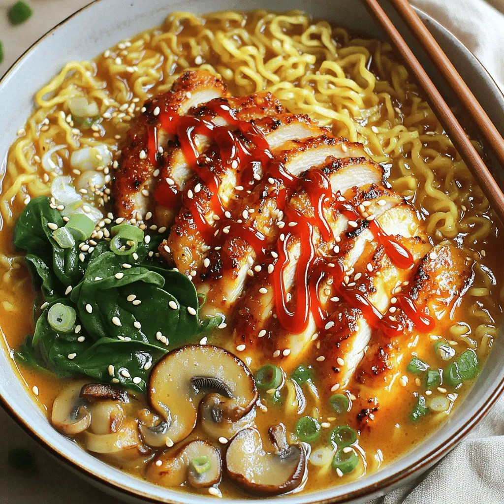 Feurige Hähnchen-Ramen mit cremiger Knoblauchsoße