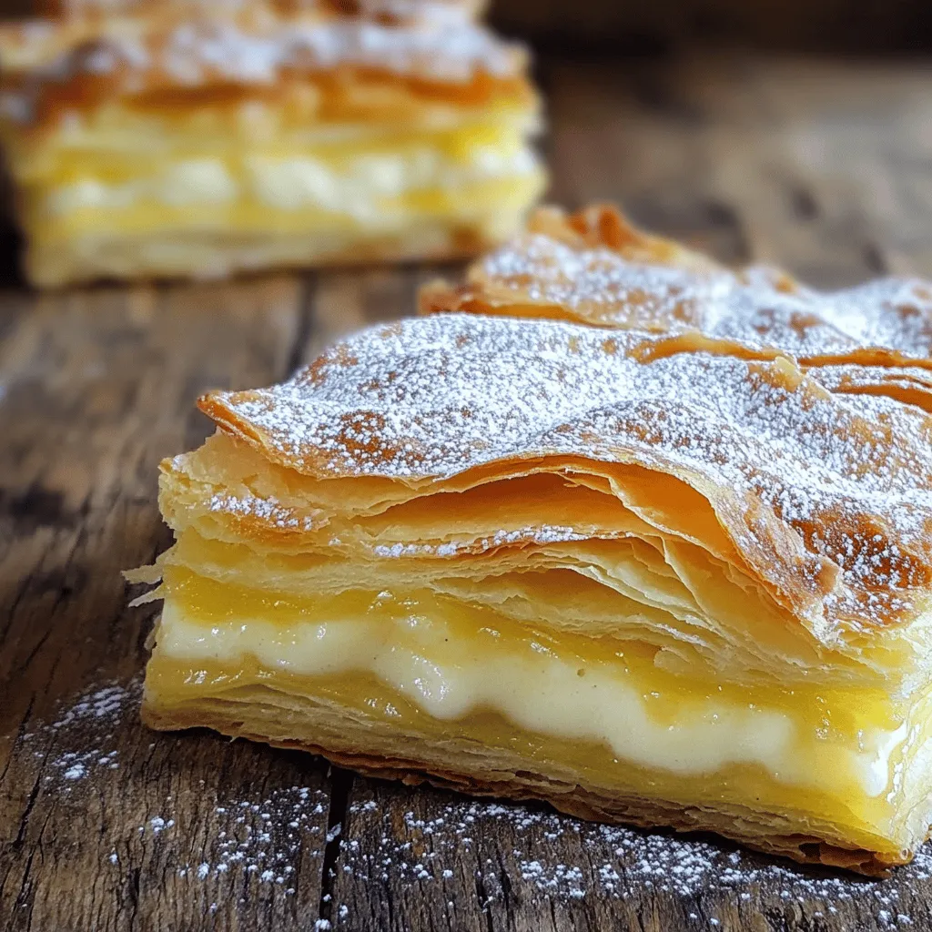 - 250 ml Milch - 2 Eier - 100 g Zucker - 1 Päckchen Vanillezucker - 40 g Speisestärke - 300 ml Sahne - 1 TL Vanilleextrakt - 1 Packung Blätterteig (frisch oder gefroren) - Puderzucker zum Bestäuben