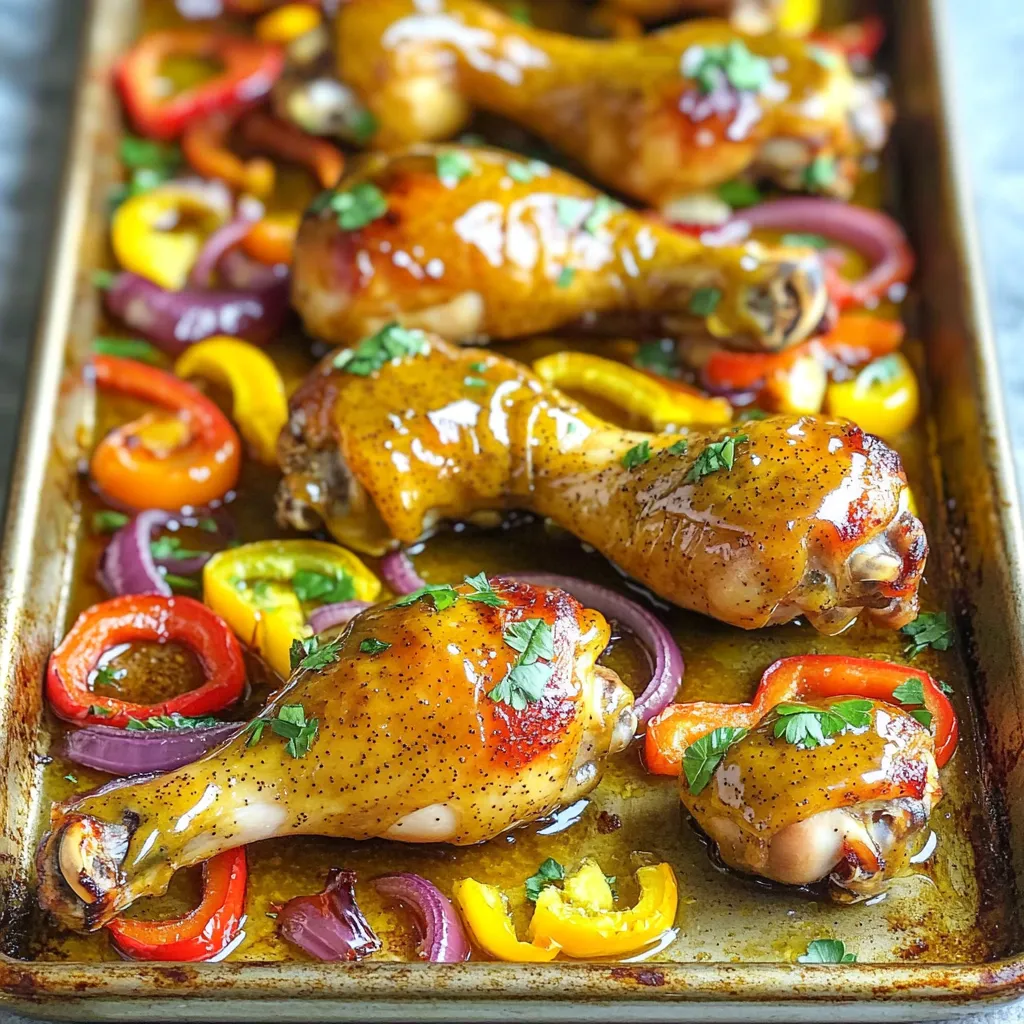 Honig-Senf-Hühnchen-Trommelstöcke im Blechgericht