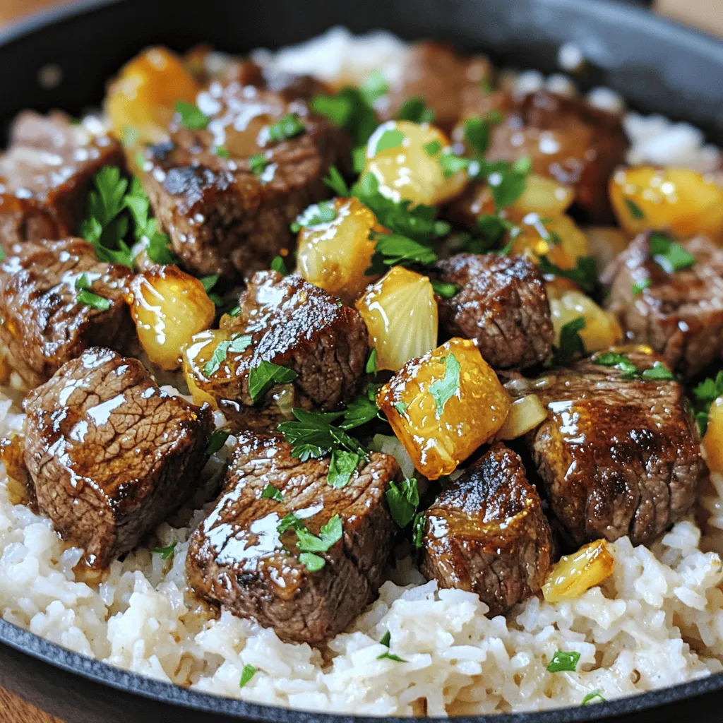 - 500g Rindersteak, in Würfel geschnitten - 1 Tasse ungekochter Reis - 2 Tassen Rinderbrühe - 3 Esslöffel Honig - 2 Esslöffel Sojasauce - 3 Esslöffel Butter