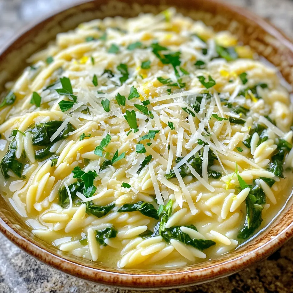 Creamy Garlic Spinach Orzo Einfache und schmackhafte Mahlzeit