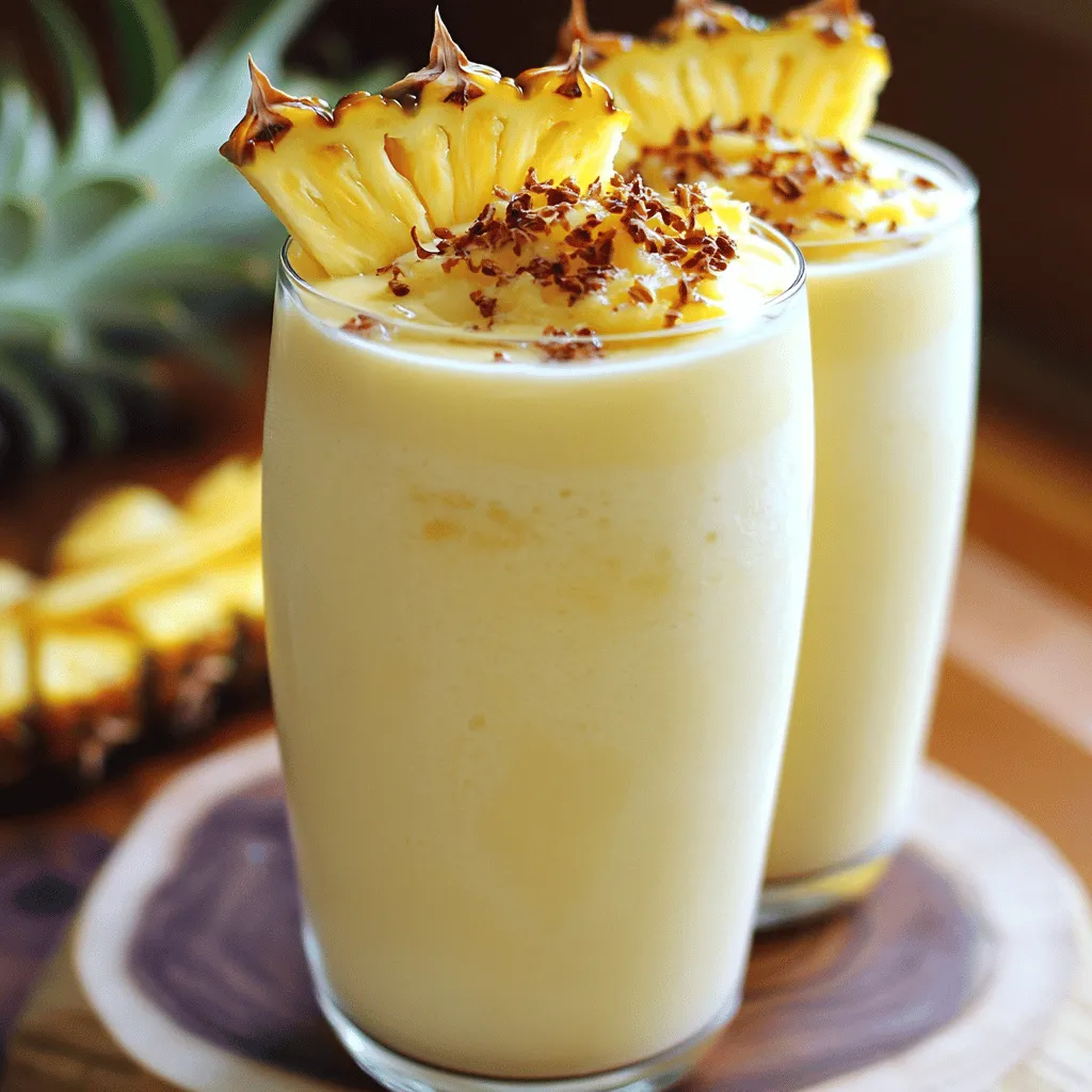 Für einen perfekten Pina Colada Milchshake brauche ich einige einfache Zutaten. Die Hauptzutaten sind Vanilleeis, Kokosmilch und frische Ananas. Diese Zutaten geben dem Milchshake seinen tropischen Geschmack.