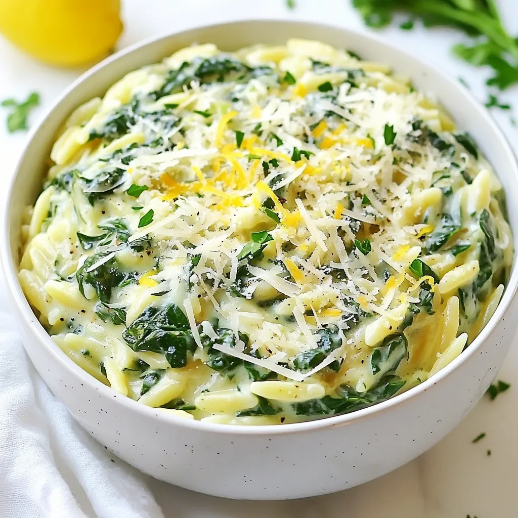Cremiger Spinat-Orzo nährstoffreiche Pasta-Mahlzeit
