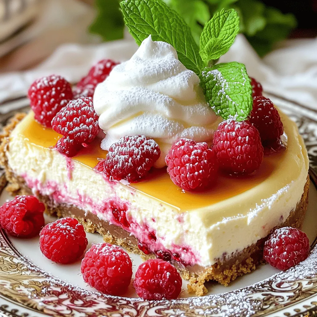 - 200 g Butterkekse - 100 g geschmolzene Butter - 400 g Frischkäse - 150 g Zucker - 200 g weiße Schokolade - 3 große Eier - 200 g frische Himbeeren - 1 Teelöffel Vanilleextrakt