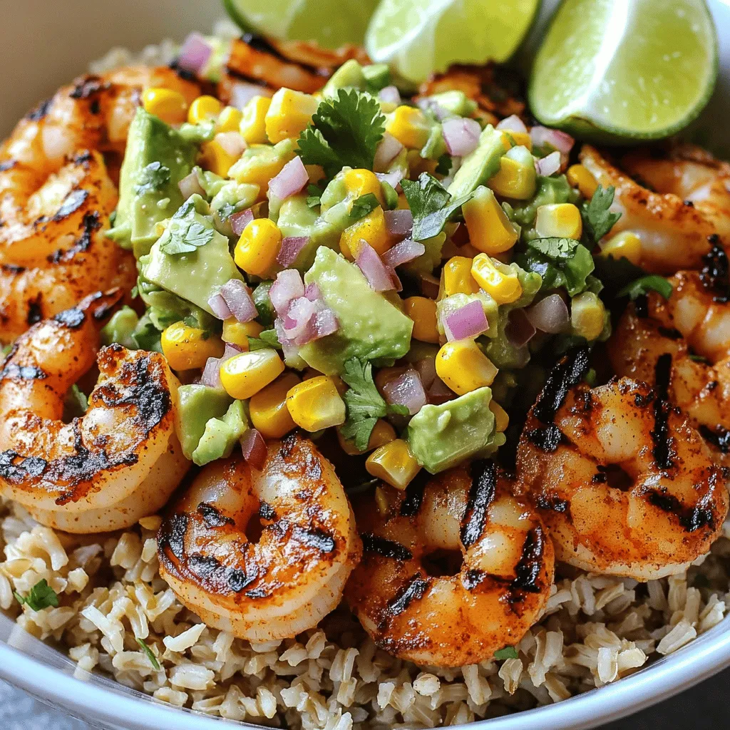 Grilled Shrimp Bowl with Avocado Corn Salsa Rezept