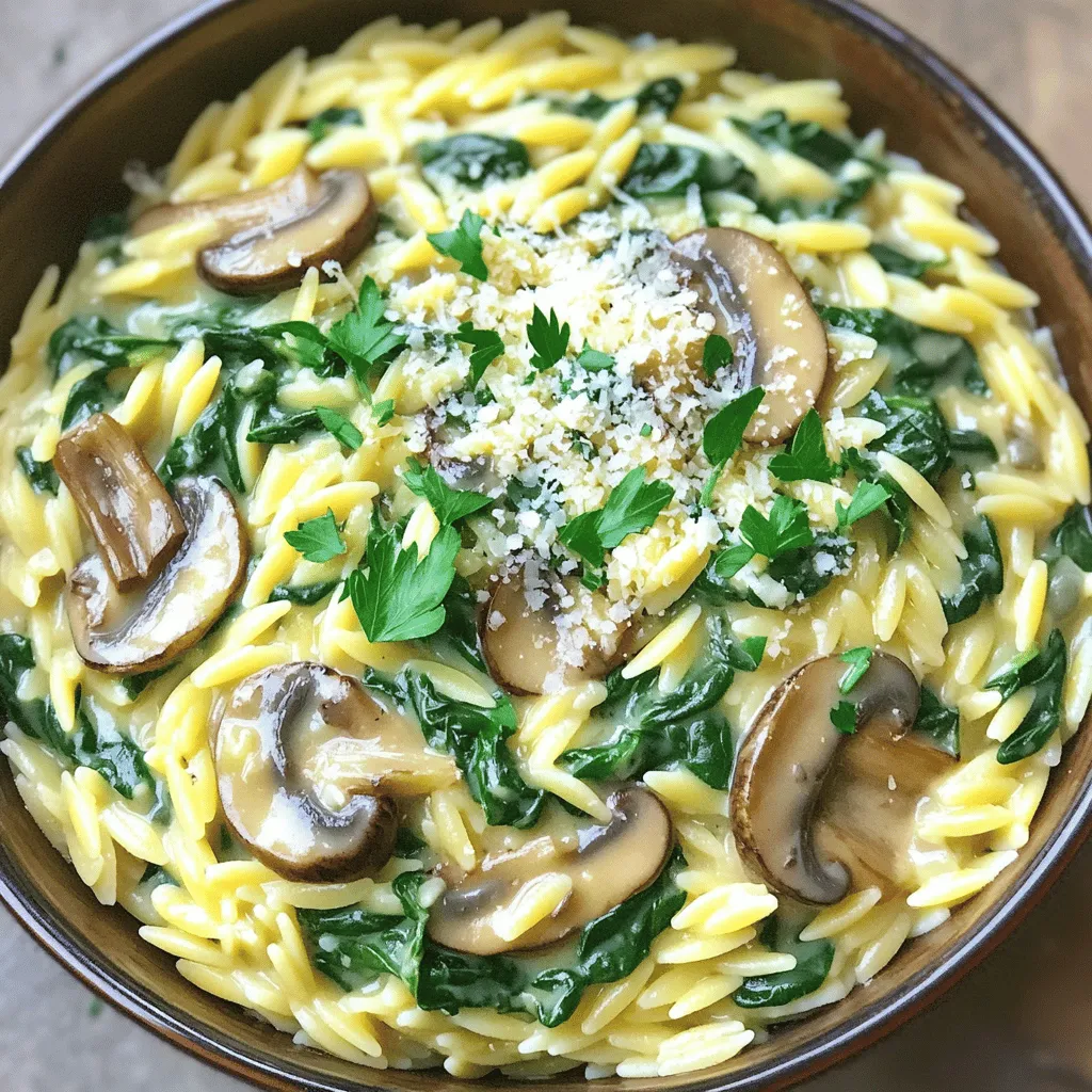 Cremiger Pilz-Spinat-Orzo für ein schnelles Abendessen