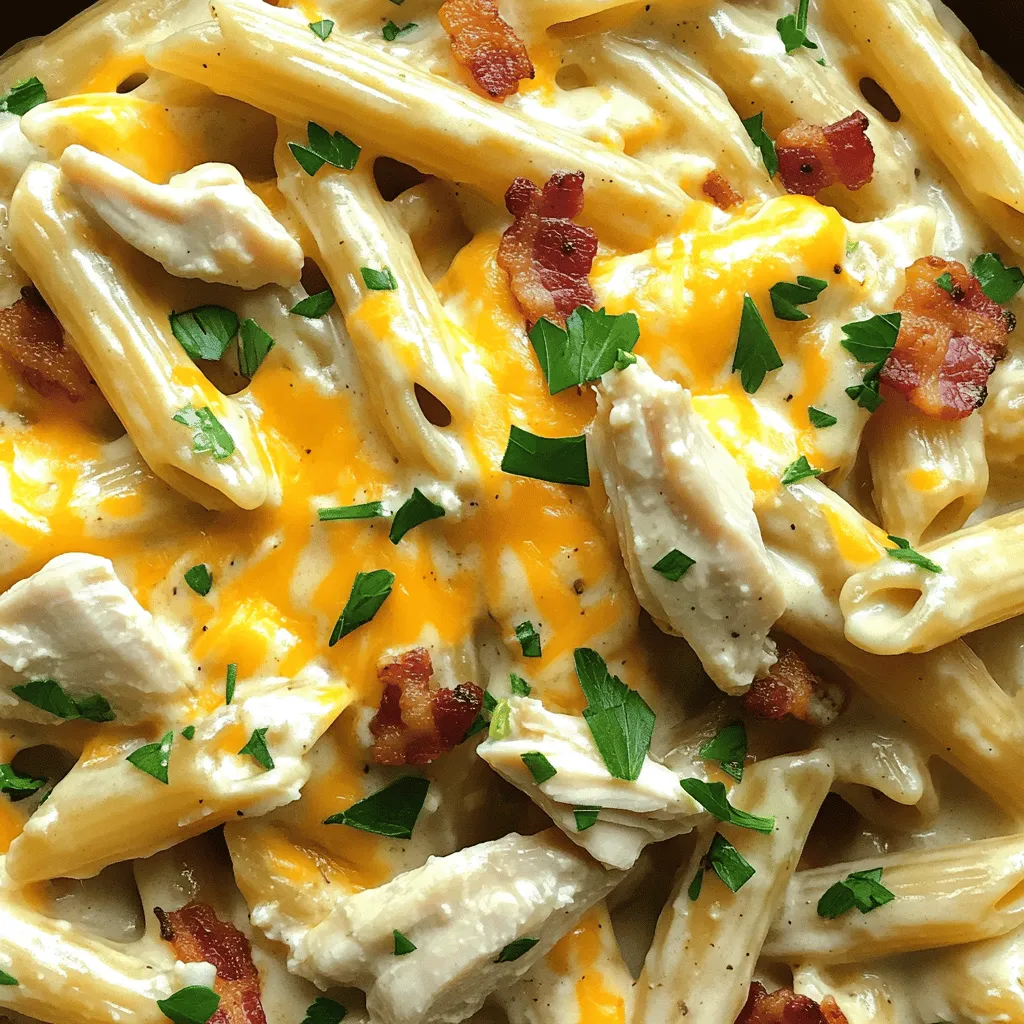 Für die cremige Hähnchen-Bacon-Ranch-Pasta benötigst du folgende Hauptzutaten: