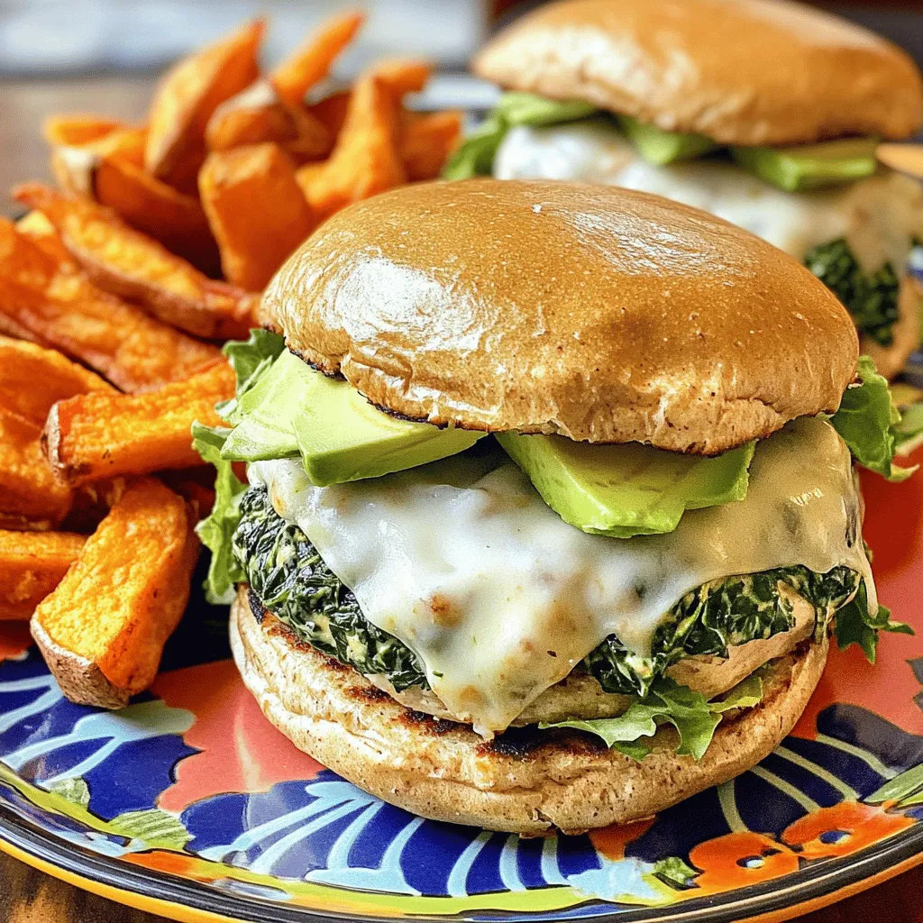 White Cheddar Spinach Chicken Burgers Einfach und Lecker