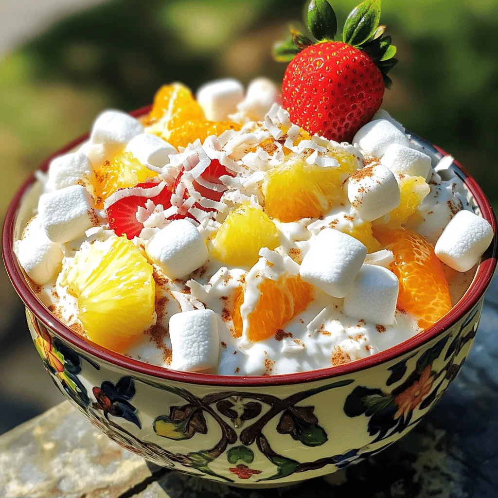 Um einen leckeren Ambrosia Salad zu machen, brauchst du diese Zutaten: