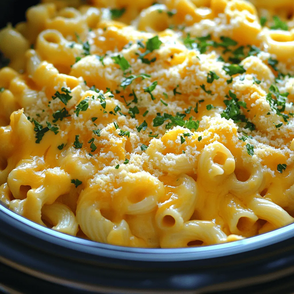 Um cremige Crock Pot Mac & Cheese zuzubereiten, beginne mit den Zutaten. Du benötigst 300 g Makkaroni, 1,5 Liter Milch, 200 g Cheddar-Käse, 100 g Mozzarella, 50 g Frischkäse, 2 EL Butter, 1 TL Senf, 1 TL Knoblauchpulver, 1 TL Zwiebelpulver, Salz und Pfeffer nach Geschmack, und 100 g Semmelbrösel für das Topping.