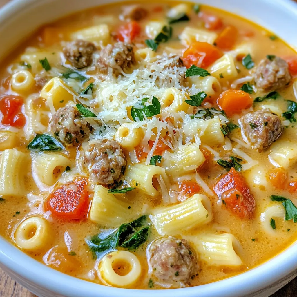 Creamy Parmesan Sausage Pasta Soup Cremig und Lecker