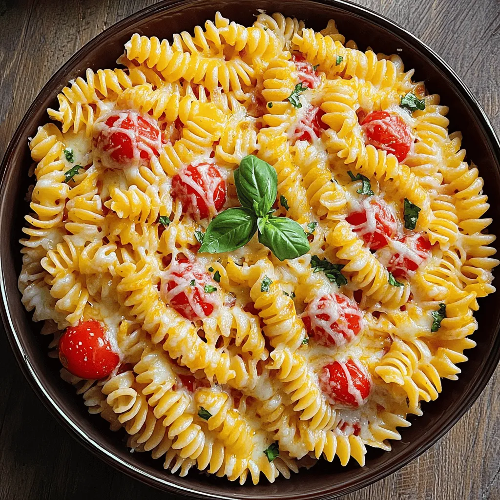 Um die Käsebutter-Pizza-Pasta zuzubereiten, brauchst du einige einfache Zutaten. Du benötigst 250 g Pasta, wie Fusilli oder Penne. Ein wichtiger Bestandteil ist 50 g Butter, die für den cremigen Geschmack sorgt. Du brauchst auch 200 g gewürfelten Mozzarella und 100 g geriebenen Cheddar. Zwei gewürfelte Tomaten bringen Frische. Eine kleine Zwiebel, fein gehackt, und zwei zerdrückte Knoblauchzehen geben Geschmack. Ein Teelöffel getrockneter Oregano und ein Teelöffel Paprika-Pulver bringen Würze. Zum Schluss Salz und Pfeffer nach Geschmack sowie frischen Basilikum zum Garnieren.