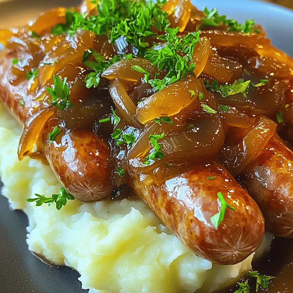 Classic Bangers &#038; Mash mit Zwiebeln und Sauce