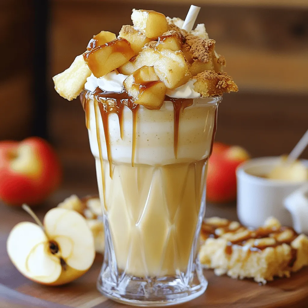 Um einen Karamell-Apfel-Pie-Milchshake zuzubereiten, brauchst du einige einfache Zutaten. Die benötigten Zutaten für diesen Milchshake sind zwei große Äpfel, zwei Esslöffel Butter, zwei Esslöffel brauner Zucker, und einen Teelöffel Zimt. Du brauchst auch vier große Kugeln Vanilleeis, eine Tasse Milch, eine halbe Tasse Sahne, und eine Tasse zerbröselten Apfelkuchen oder Kekse. Zum Garnieren kommen Schlagsahne und Karamellsauce dazu.