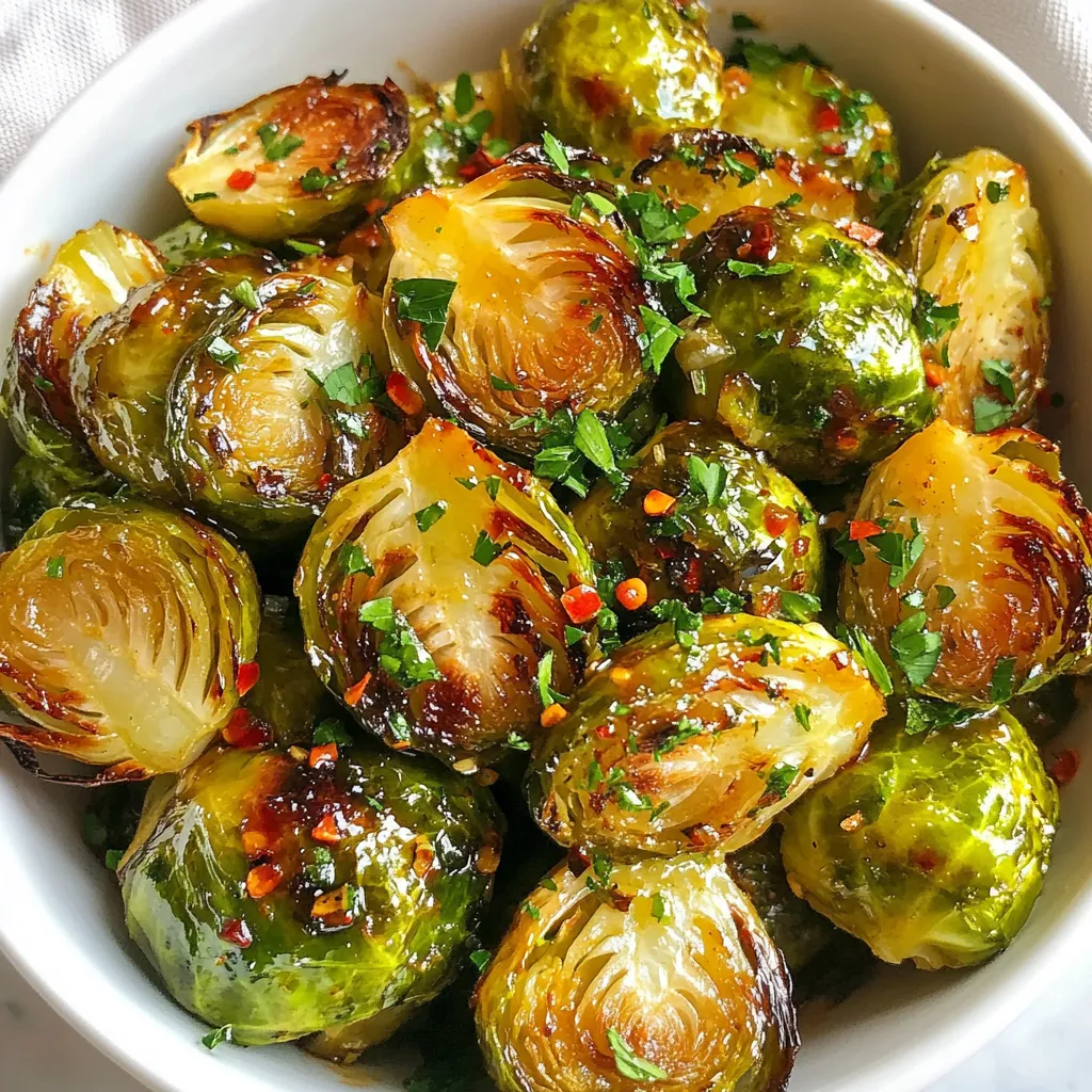 Köstliche Honig Knoblauch Röstung von Rosenkohl