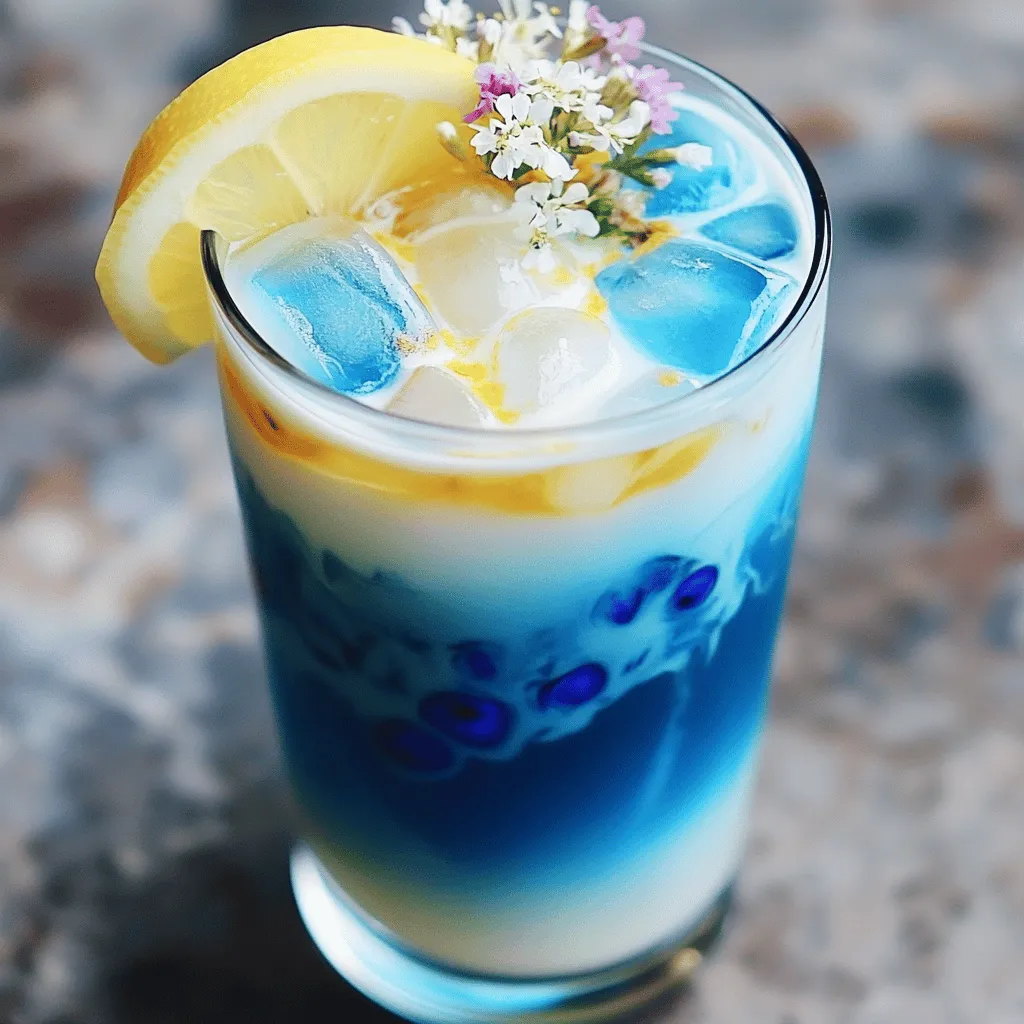 Um einen Iced Butterfly Pea Flower Tea Latte zuzubereiten, sind einige einfache Schritte nötig.