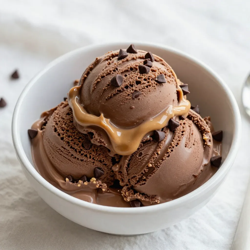 Schokoladen-Erdnussbutter Swirl Eiscreme Genuss