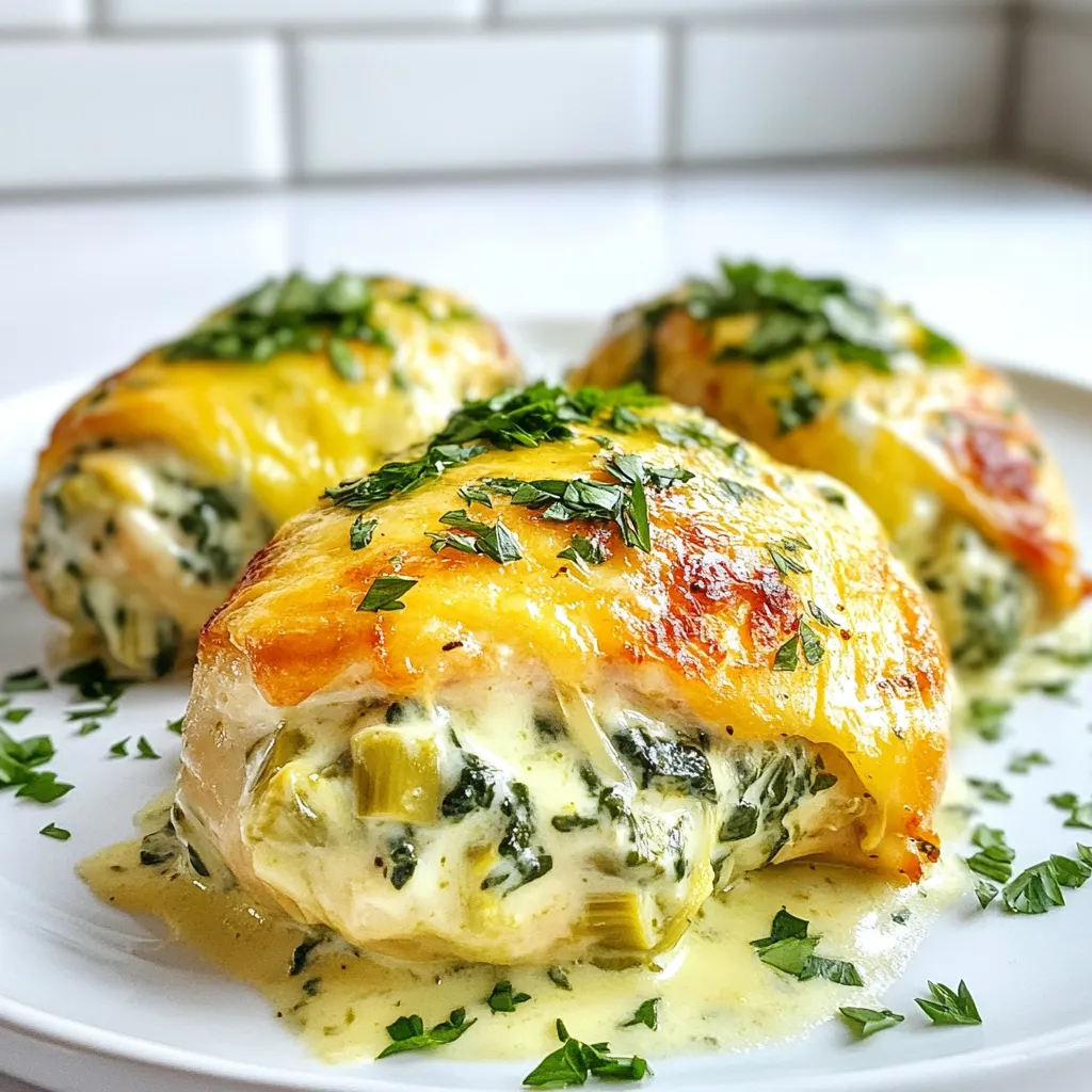 Spinach Artichoke Stuffed Chicken Köstlich und Einfach