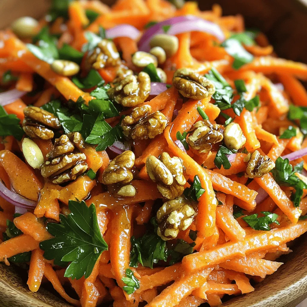 - 4 große Karotten, geschält und geraspelt - 1 kleine rote Zwiebel, fein gehackt - 1 Handvoll frische Petersilie, gehackt