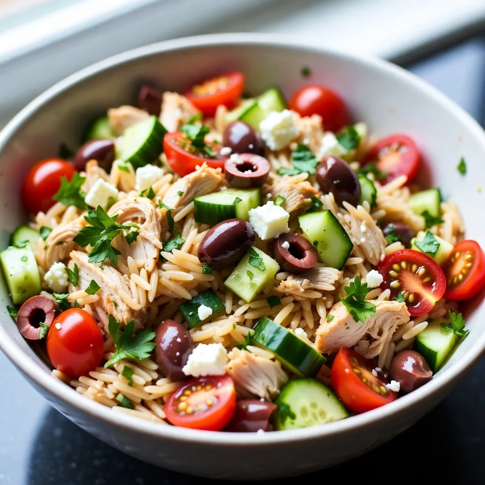 Griechischer Hähnchen-Orzo-Salat Frisch und Lecker