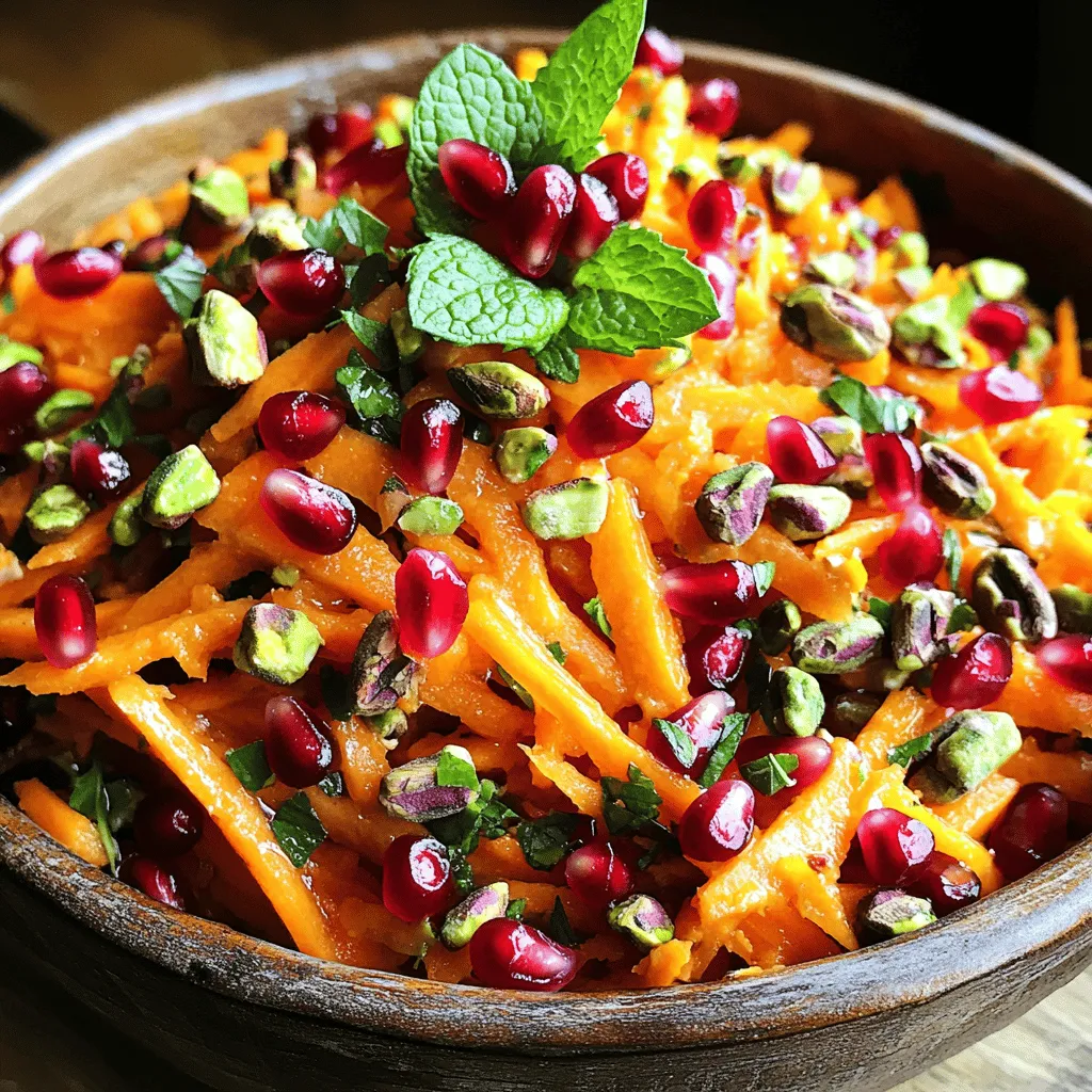 - 4 große Karotten, geschält und geraspelt - 1 Tasse Pistazien, grob gehackt - 1 Tasse frische Granatapfelkerne