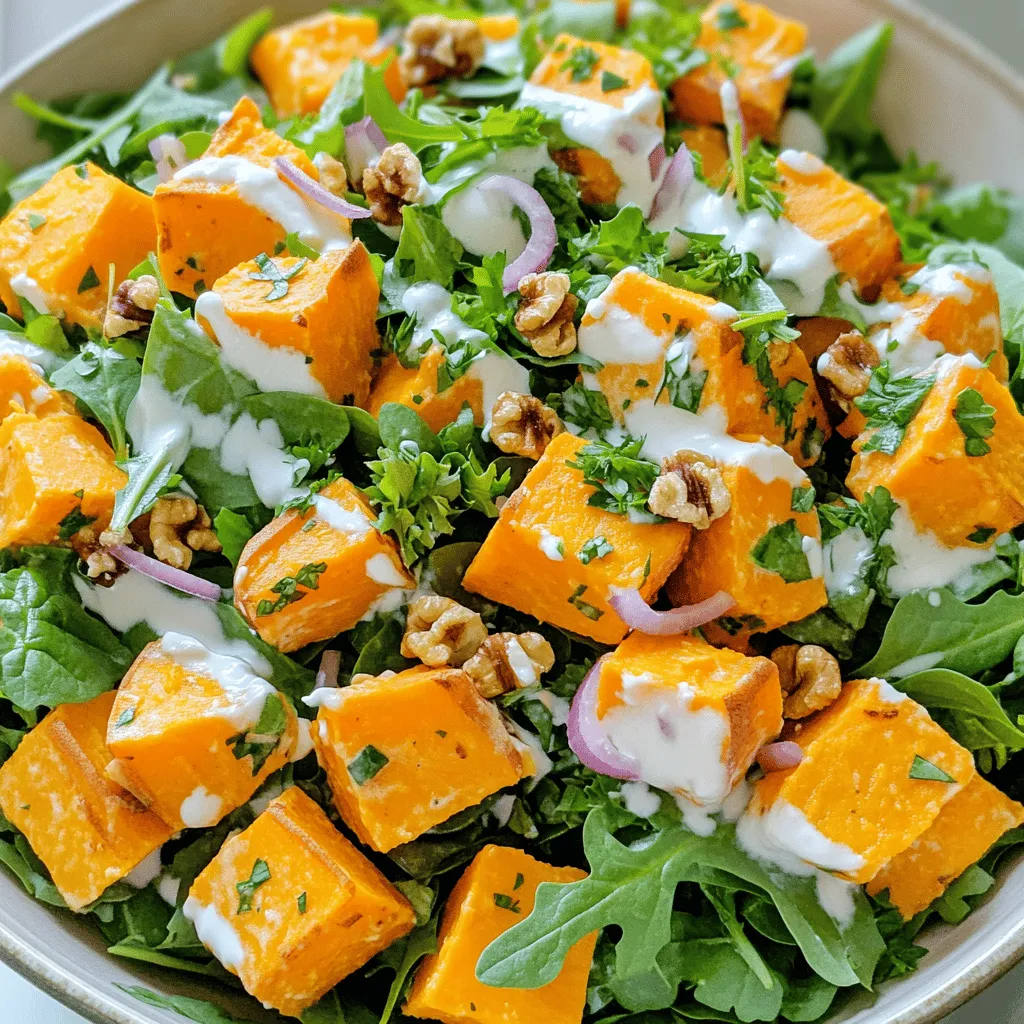 Cremiger Süßkartoffelsalat mit Blattgemüse Rezept
