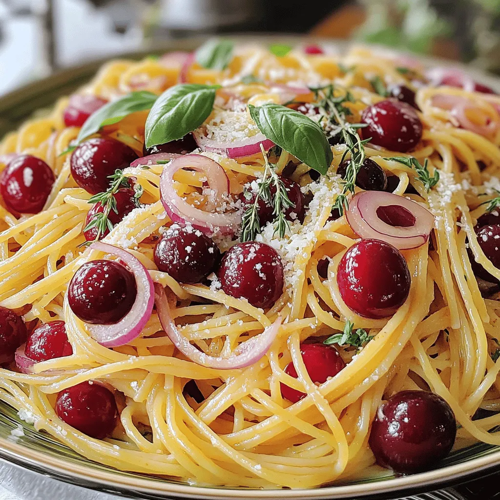 Um sommerliche Kirschspaghetti zuzubereiten, benötigen Sie einige frische und einfache Zutaten. Sie brauchen 250 g Spaghetti, 200 g frische Kirschen, 2 Knoblauchzehen, 1 rote Zwiebel, 100 ml Gemüsebrühe, 2 Esslöffel Olivenöl, 1 Teelöffel frischen Thymian, 50 g geriebenen Parmesan, Salz und Pfeffer. Frische Basilikumblätter sind ideal für die Garnitur.