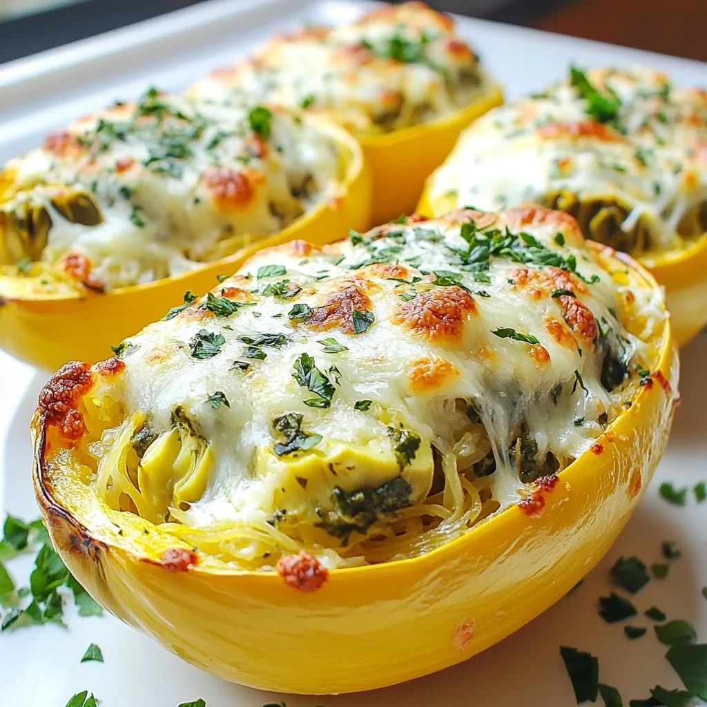 Spinat-Artischocken gefüllter Spaghetti-Kürbis Genuss