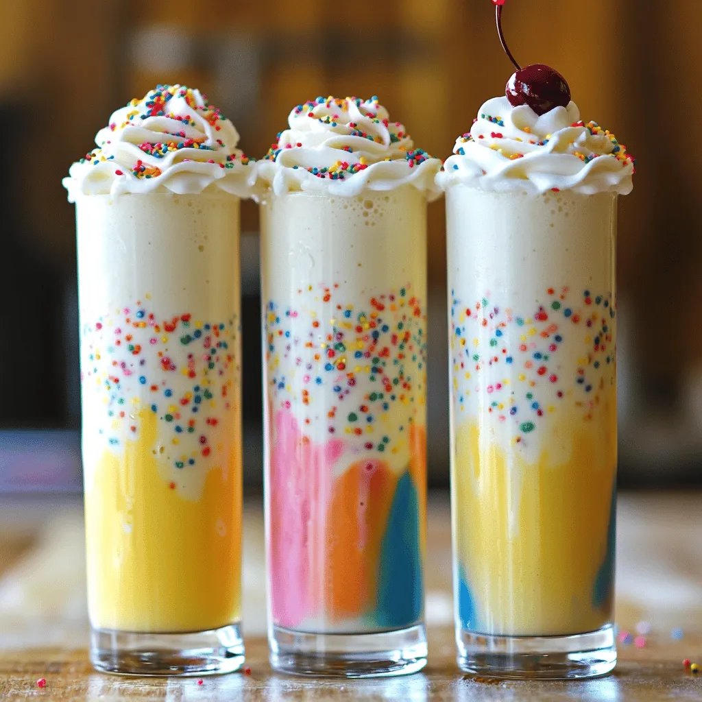 Um einen Cake Batter Milkshake zu machen, brauchst du einige einfache Zutaten. Du benötigst 2 Tassen Vanilleeis und 1 Tasse Vollmilch. Zusätzlich ist 1/2 Tasse Kuchenteig (vanille oder funfetti) wichtig. Ein Teelöffel Vanilleextrakt bringt den Geschmack hervor. Vergiss nicht die 1/4 Tasse Streusel, die du auch für die Dekoration brauchst. Whipped Cream und eine Maraschino-Kirsche sind tolle Toppings.