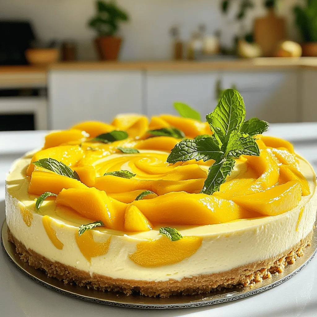 Der tropische Mango-Käsekuchen ist ein Genuss, der einfach und lecker ist. Die Hauptzutaten sind Butterkekse, Frischkäse, Puderzucker und Mango-Püree. Diese Zutaten machen den Käsekuchen cremig und fruchtig.