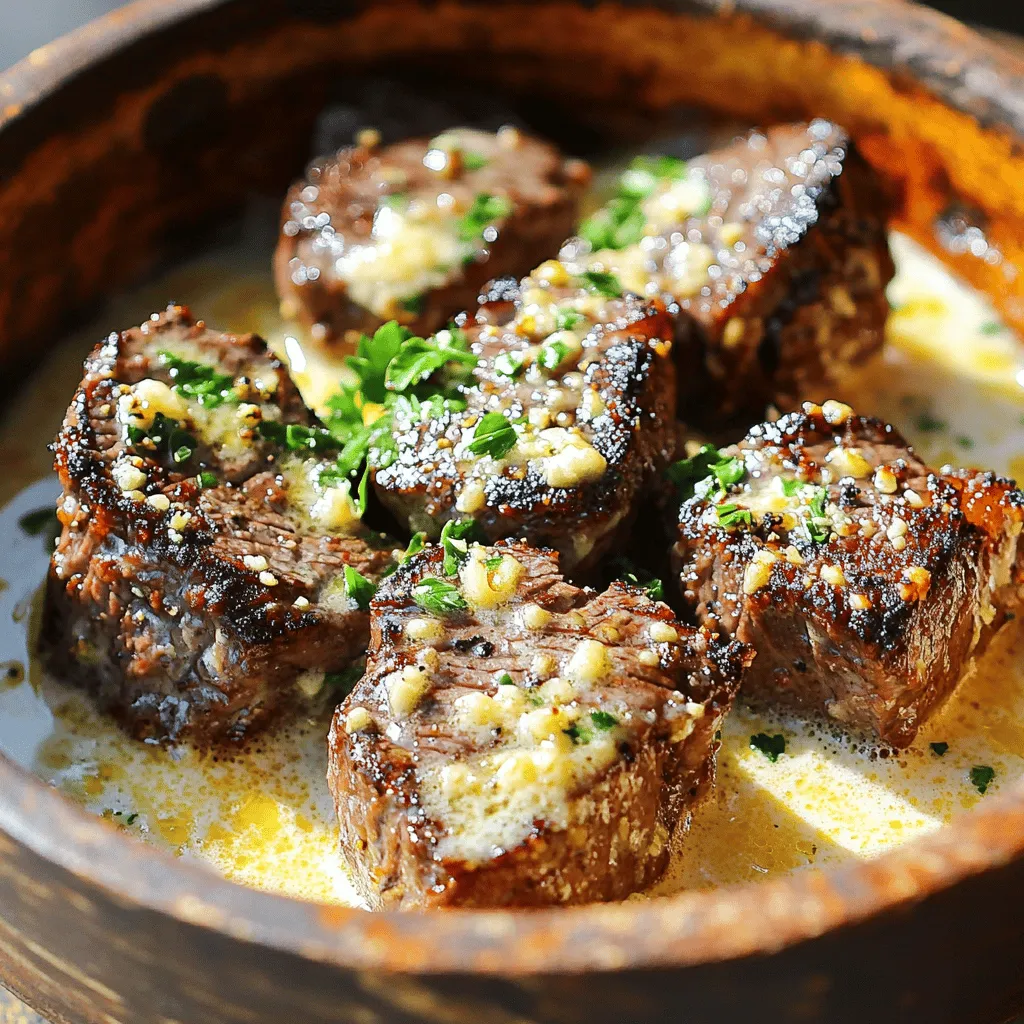 Knoblauchbutter Steakbissen mit Parmesan-Cremesauce