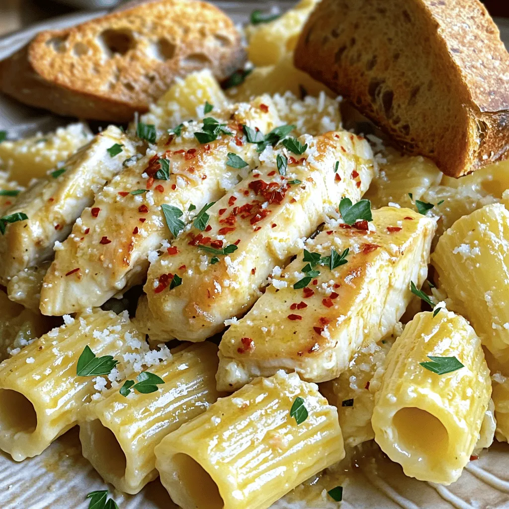 Knoblauch Butter Hähnchen mit Rigatoni Einfaches Rezept
