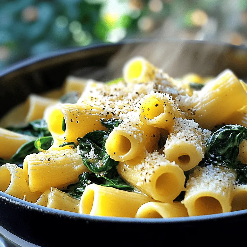 Um die cremigen Spinat Parmesan Rigatoni zuzubereiten, braucht man folgende Hauptzutaten: