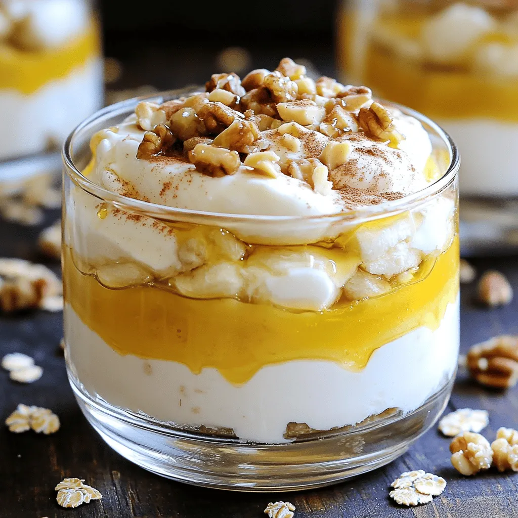 - 2 große Bananen, reif - 500 g griechischer Joghurt (natur) - 2 Esslöffel Honig (oder nach Geschmack)