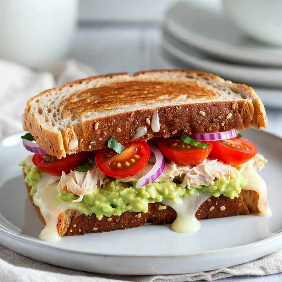 Schmackhaftes Chicken Avocado Melt Sandwich Rezept