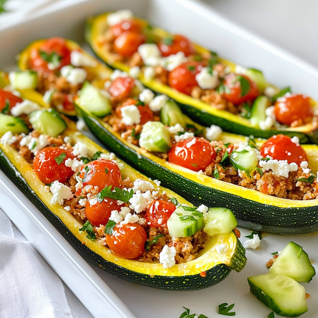 Griechische Truthahn-Zucchini-Boote reichhaltige Füllung