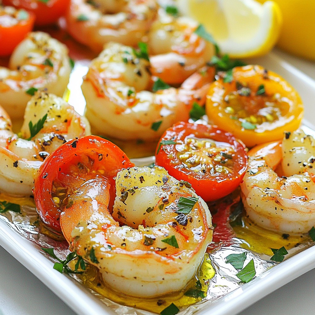 Knoblauch Kräuter Garnelen Foil Packets Einfaches Gericht