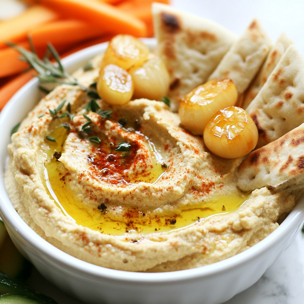 Cremiger gerösteter Knoblauch-Hummus schnell zubereiten