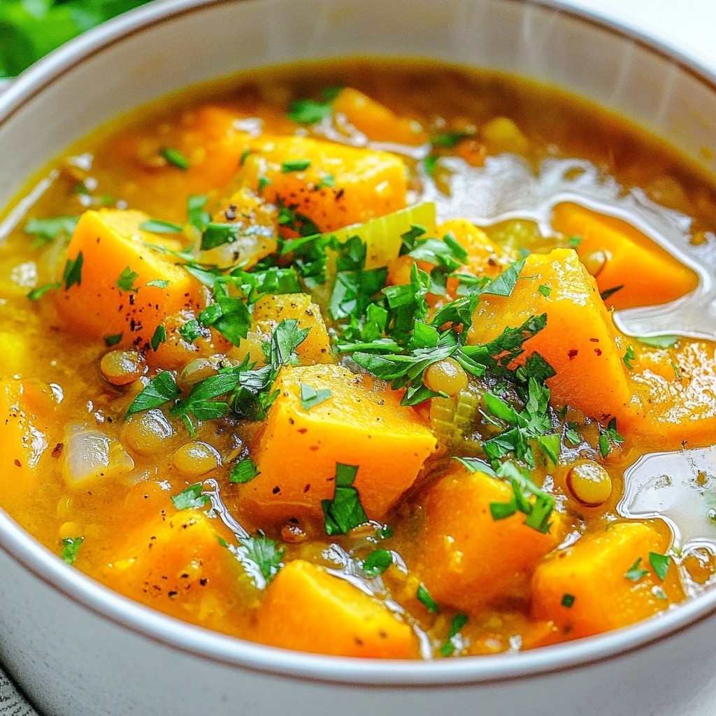 Herzhaftes Instant Pot Süßkartoffel Linseneintopf Rezept