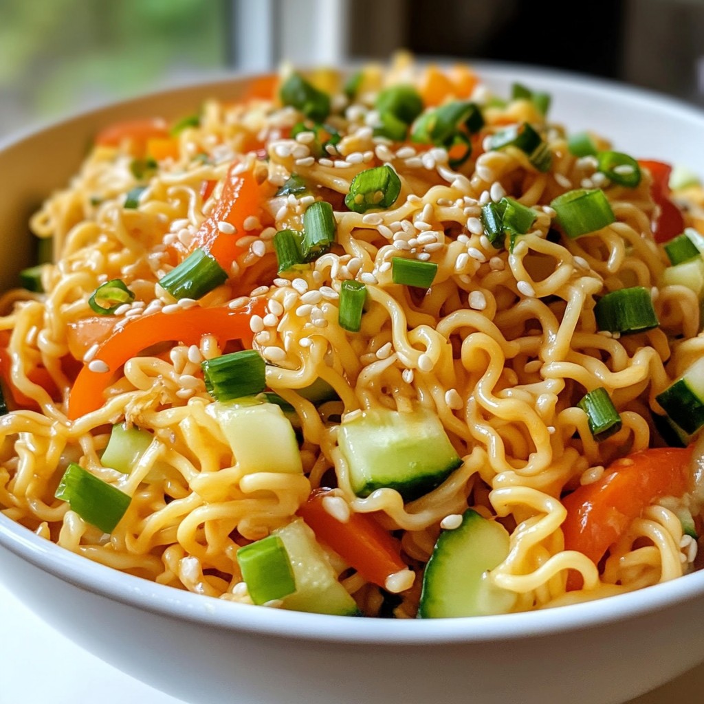 Sesame Garlic Ramen Noodle Salad Frisch und Einladend