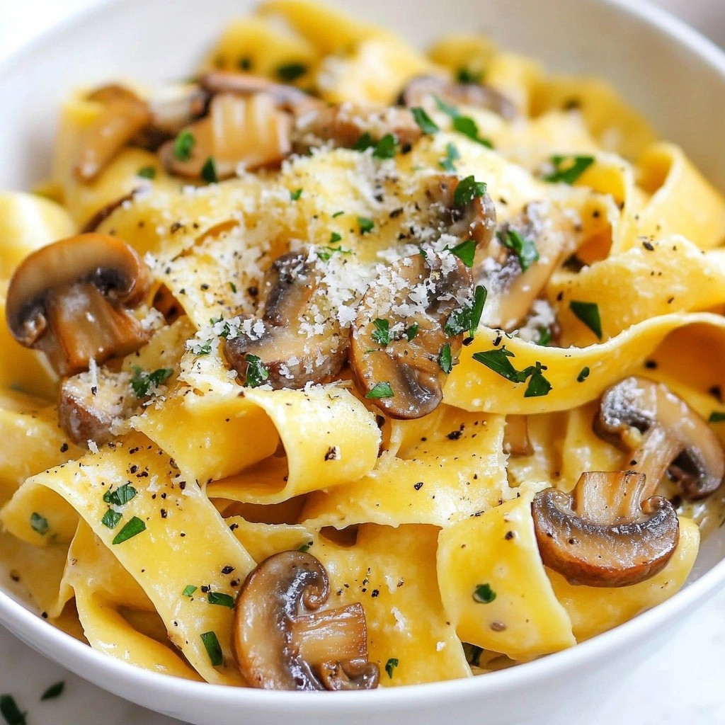 Creamy Instant Pot Roasted Garlic Mushroom Pappardelle