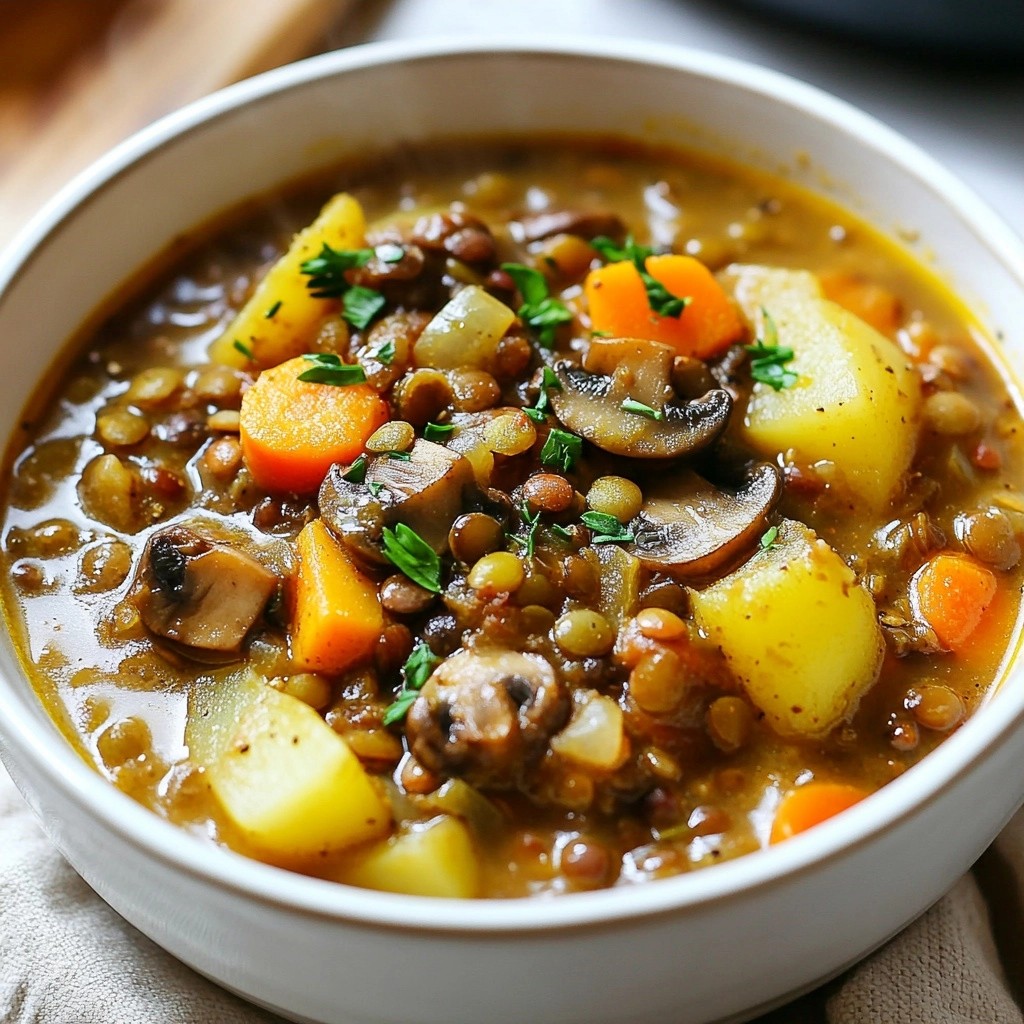 Herzhaftes Instant Pot Linsen-Pilz-Eintopf Rezept