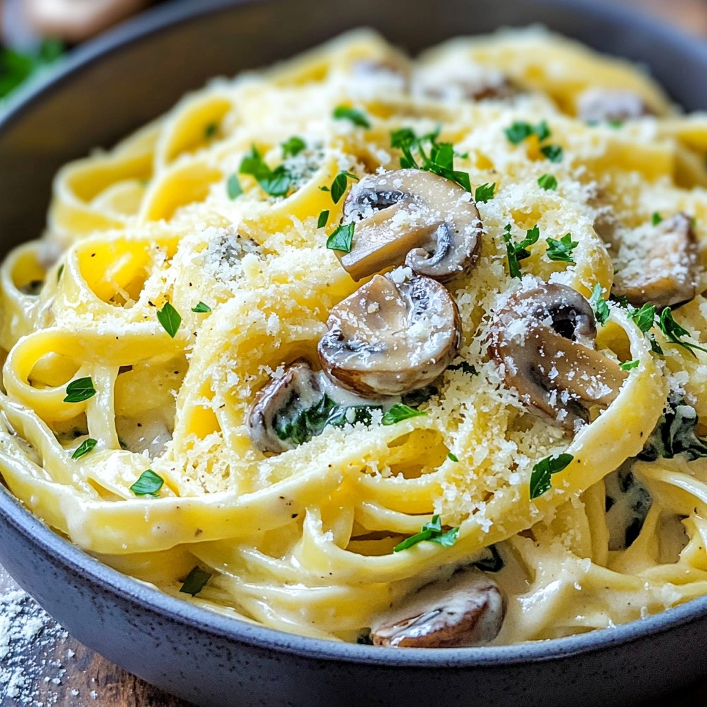 Cremige Instant Pot Pilz-Spinat-Fettuccine Lecker