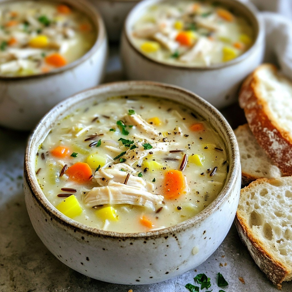 Herzhaftes Instant Pot Hähnchen und Wildreis Suppe