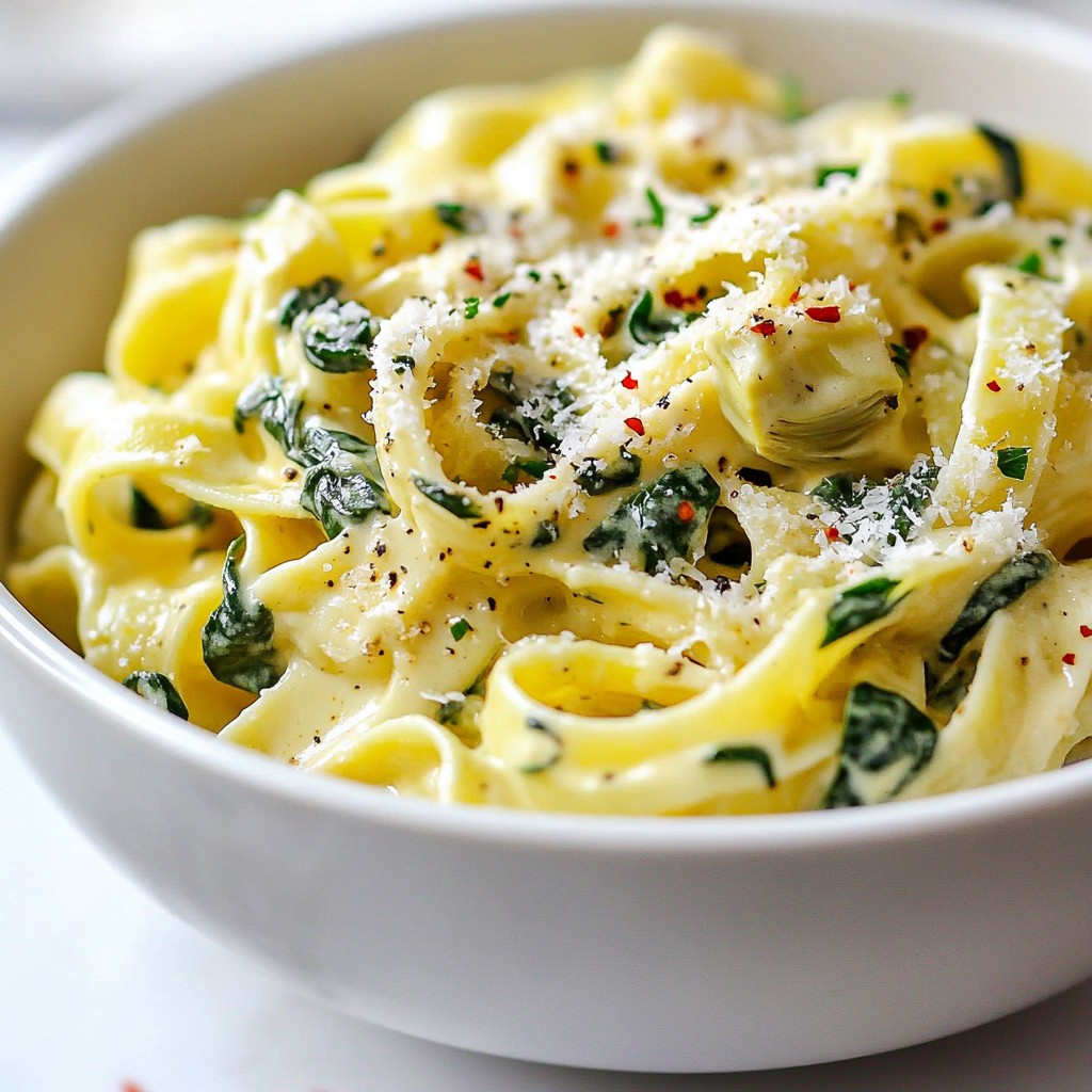 Creamy Spinach Artichoke Pasta Schnelle und Leckereien