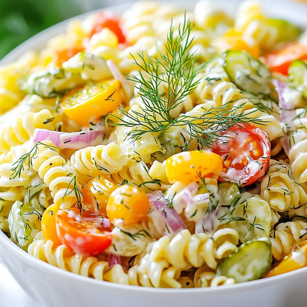 Creamy Dill Pickle Pasta Salad Frisch und Einfach